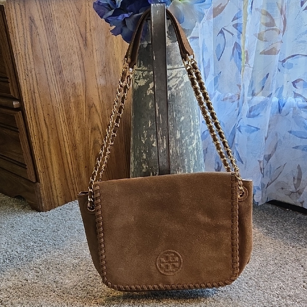 Tory Burch Brown Suede Convertable Shoulder/Crossbody Bag with Chain